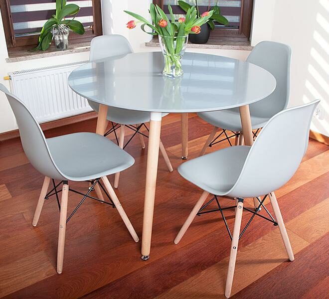 NOWOCZESNY ZESTAW STÓŁ OKRĄGŁY FI 100 SZARY + 4 KRZESŁA - Zestaw MEDIOLAN szary OKRĄGŁY 100