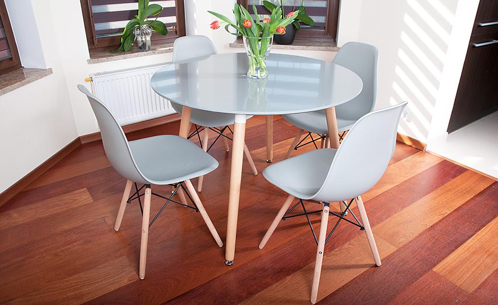 NOWOCZESNY ZESTAW STÓŁ OKRĄGŁY FI 100 SZARY + 4 KRZESŁA - Zestaw MEDIOLAN szary OKRĄGŁY 100