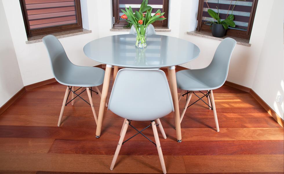 NOWOCZESNY ZESTAW STÓŁ OKRĄGŁY FI 100 SZARY + 4 KRZESŁA - Zestaw MEDIOLAN szary OKRĄGŁY 100 - obrazek 8