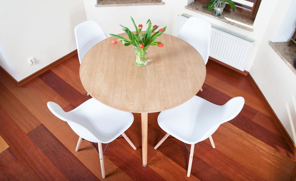 NOWOCZESNY ZESTAW STÓŁ OKRĄGŁY FI 100 DREWNOPODOBNY + 4 KRZESŁA BIAŁE - Zestaw MEDIOLAN drewnopodobny-biały OKRĄGŁY 100 - obrazek 12