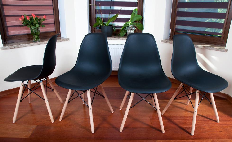 NOWOCZESNY ZESTAW STÓŁ OKRĄGŁY FI 100 DREWNOPODOBNY + 4 KRZESŁA CZARNE - Zestaw MEDIOLAN drewnopodobny-czarny OKRĄGŁY 100 - obrazek 10