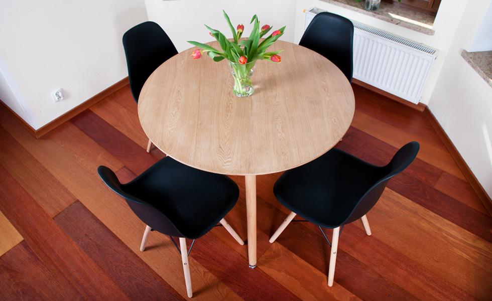 NOWOCZESNY ZESTAW STÓŁ OKRĄGŁY FI 100 DREWNOPODOBNY + 4 KRZESŁA CZARNE - Zestaw MEDIOLAN drewnopodobny-czarny OKRĄGŁY 100 - obrazek 11