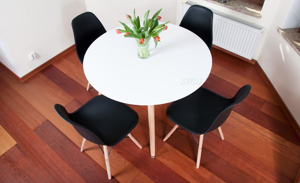 NOWOCZESNY ZESTAW STÓŁ OKRĄGŁY FI 100 BIAŁY + 4 KRZESŁA CZARNE - Zestaw MEDIOLAN biało-czarny OKRĄGŁY 100 - obrazek 12