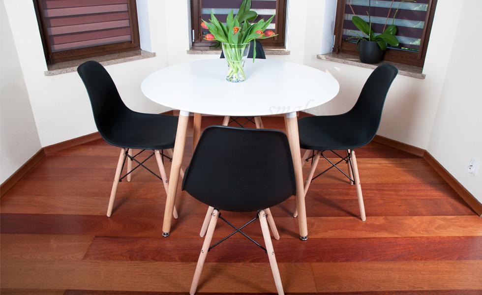 NOWOCZESNY ZESTAW STÓŁ OKRĄGŁY FI 100 BIAŁY + 4 KRZESŁA CZARNE - Zestaw MEDIOLAN biało-czarny OKRĄGŁY 100 - obrazek 13