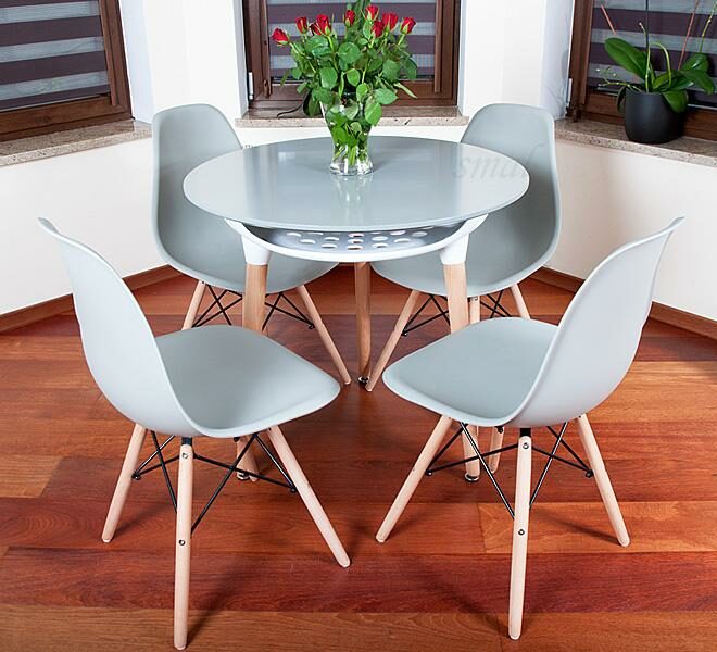 NOWOCZESNY ZESTAW STÓŁ OKRĄGŁY FI 80 SZARY + 4 KRZESŁA - Zestaw MEDIOLAN szary OKRĄGŁY 80