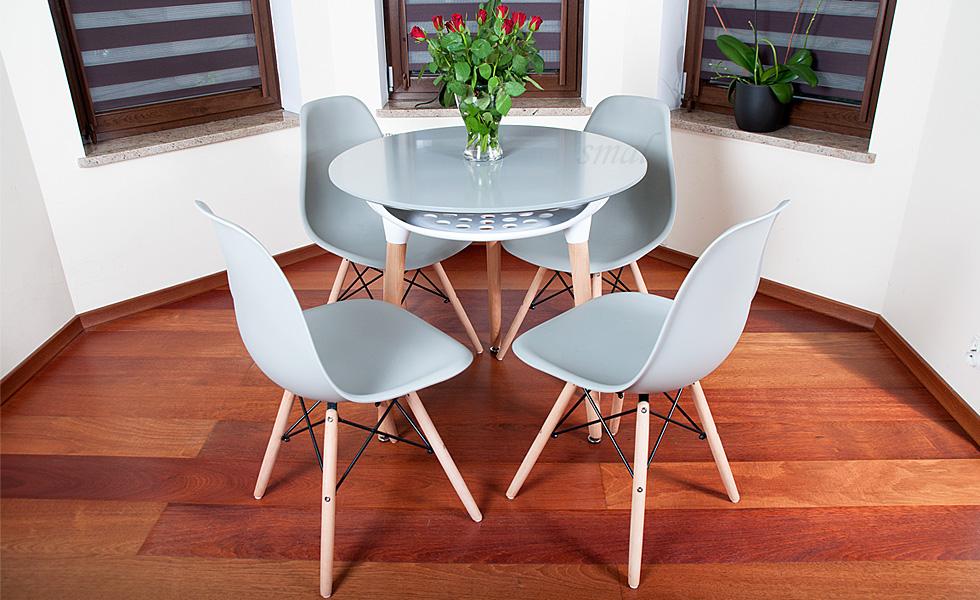 NOWOCZESNY ZESTAW STÓŁ OKRĄGŁY FI 80 SZARY + 4 KRZESŁA - Zestaw MEDIOLAN szary OKRĄGŁY 80