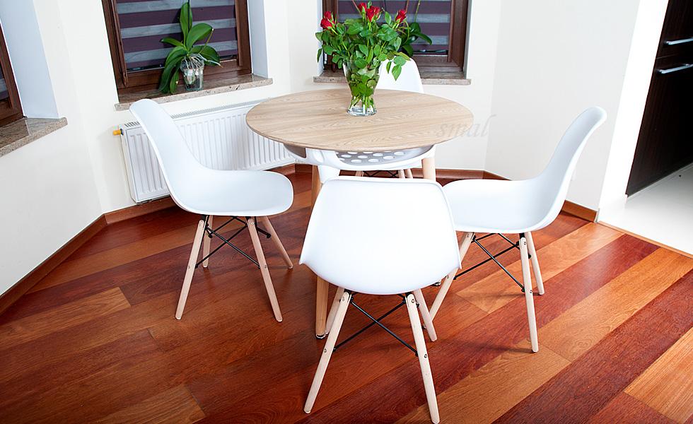 NOWOCZESNY ZESTAW STÓŁ OKRĄGŁY FI 80 DREWNOPODOBNY + 4 KRZESŁA BIAŁE - Zestaw MEDIOLAN DREWNOPODOBNY-BIAŁY OKRĄGŁY 80 - obrazek 9