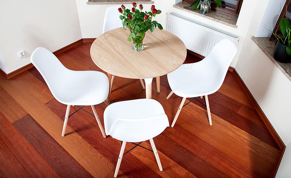 NOWOCZESNY ZESTAW STÓŁ OKRĄGŁY FI 80 DREWNOPODOBNY + 4 KRZESŁA BIAŁE - Zestaw MEDIOLAN DREWNOPODOBNY-BIAŁY OKRĄGŁY 80 - obrazek 10