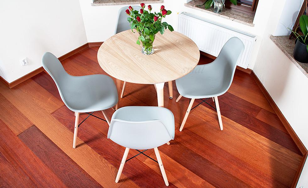 NOWOCZESNY ZESTAW STÓŁ OKRĄGŁY FI 80 DREWNOPODOBNY + 4 KRZESŁA SZARE - Zestaw MEDIOLAN DREWNOPODOBNY-SZARY OKRĄGŁY 80 - obrazek 8