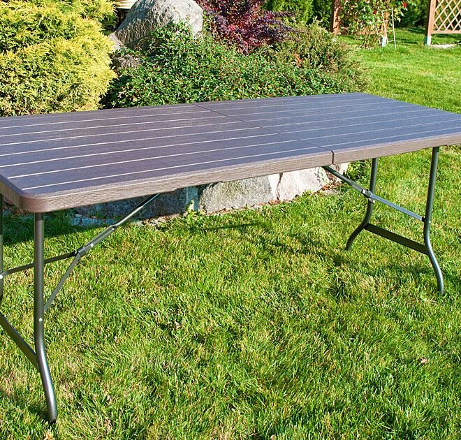 STÓŁ CATERINGOWY OGRODOWY SKŁADANY dł. 180 cm o wzorze DESKI BRĄZOWY - stół składany dł. 180 cm brąz deska
