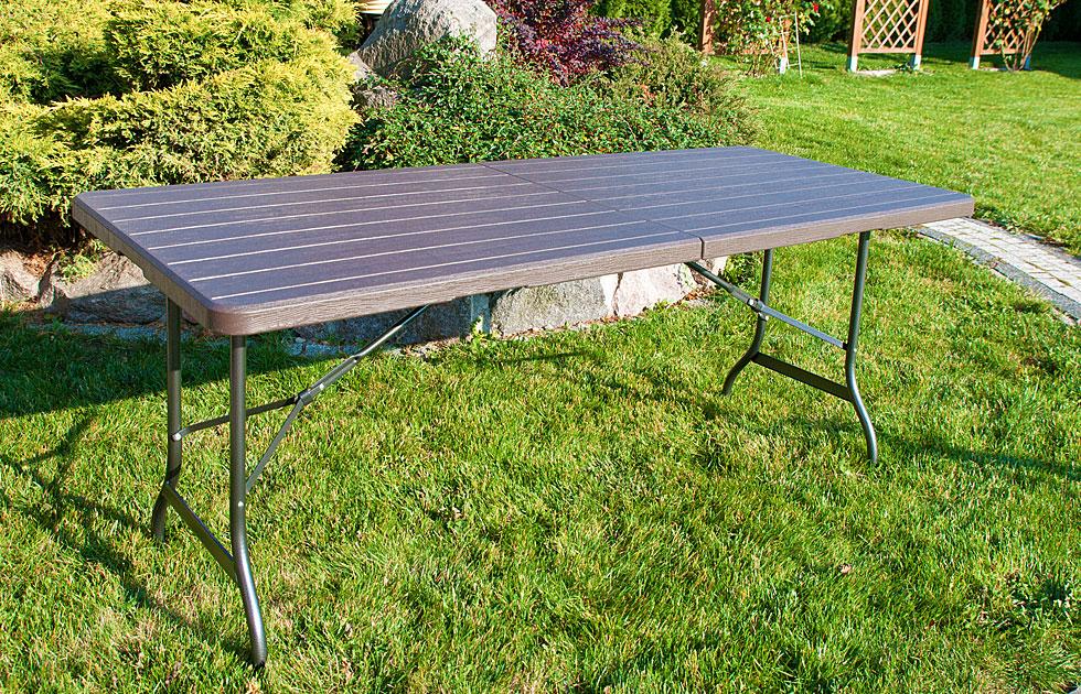 STÓŁ CATERINGOWY OGRODOWY SKŁADANY dł. 180 cm o wzorze DESKI BRĄZOWY - stół składany dł. 180 cm brąz deska