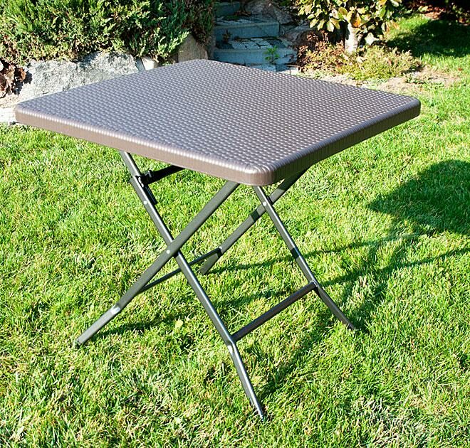 STÓŁ CATERINGOWY OGRODOWY SKŁADANY 78 x 78 o wzorze rattanu - stół składany 78 x 78 ciemny brąz