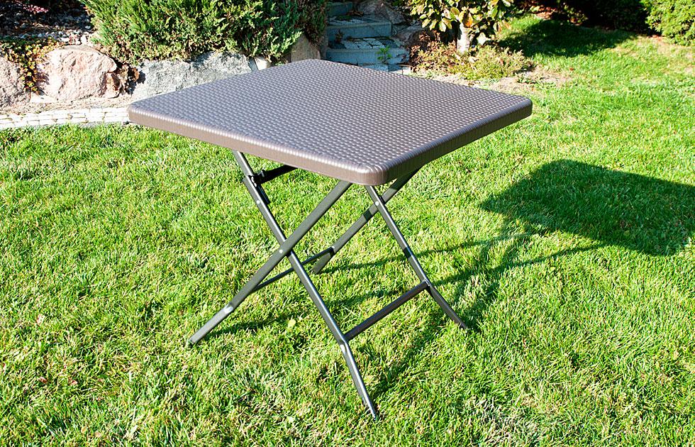 STÓŁ CATERINGOWY OGRODOWY SKŁADANY 78 x 78 o wzorze rattanu - stół składany 78 x 78 ciemny brąz