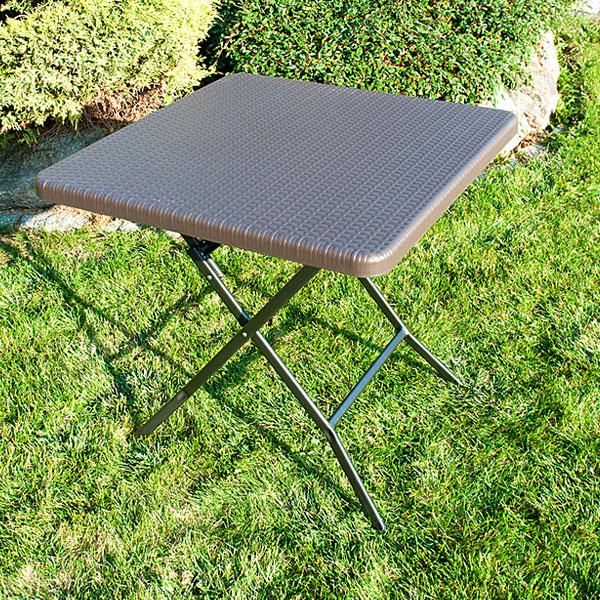 STÓŁ CATERINGOWY OGRODOWY SKŁADANY 78 x 78 o wzorze rattanu - stół składany 78 x 78 ciemny brąz - obrazek 5