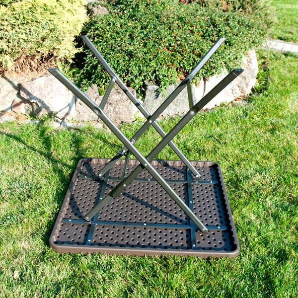 STÓŁ CATERINGOWY OGRODOWY SKŁADANY 78 x 78 o wzorze rattanu - stół składany 78 x 78 ciemny brąz - obrazek 6