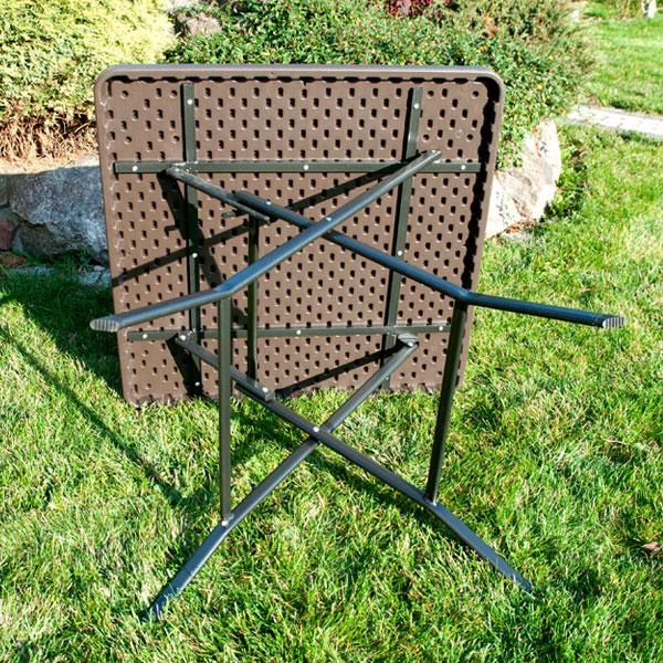 STÓŁ CATERINGOWY OGRODOWY SKŁADANY 78 x 78 o wzorze rattanu - stół składany 78 x 78 ciemny brąz - obrazek 8