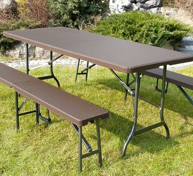 Alternative view of STÓŁ CATERINGOWY OGRODOWY SKŁADANY dł. 180 cm o wzorze rattanu - stół składany dł. 180 cm ciemny brąz