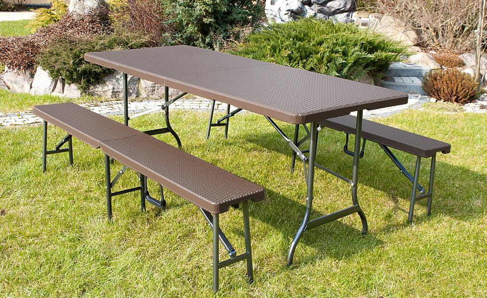 STÓŁ CATERINGOWY OGRODOWY SKŁADANY dł. 180 cm o wzorze rattanu - stół składany dł. 180 cm ciemny brąz - obrazek 2