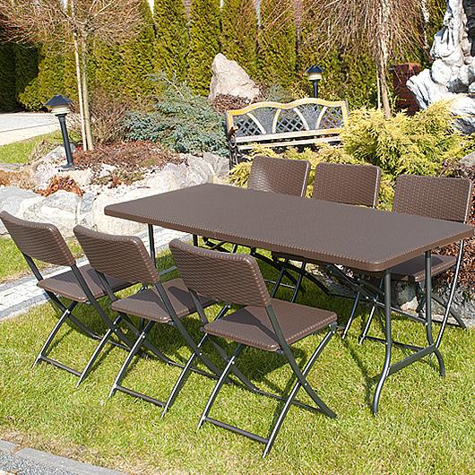 STÓŁ CATERINGOWY OGRODOWY SKŁADANY dł. 180 cm o wzorze rattanu - stół składany dł. 180 cm ciemny brąz - obrazek 3