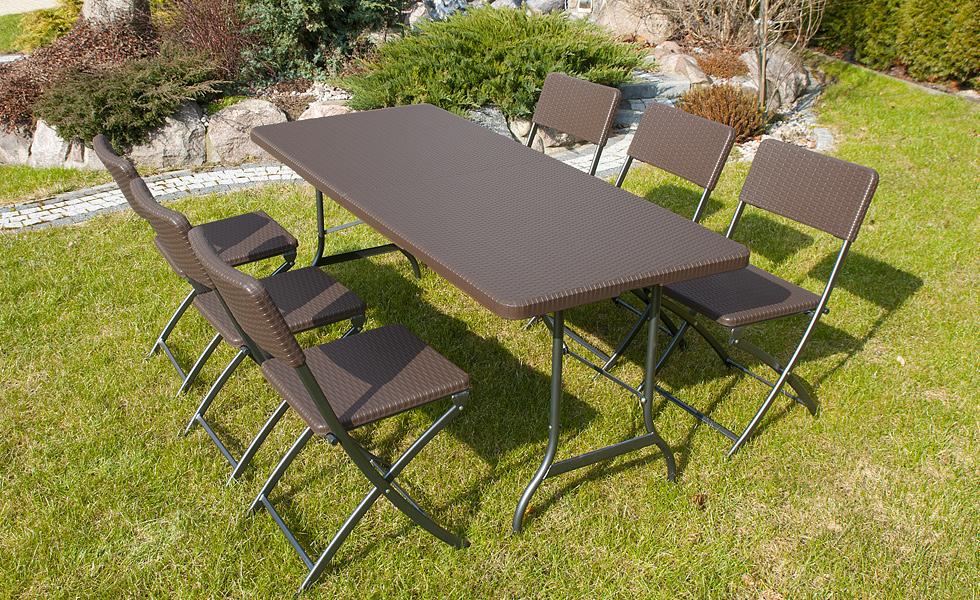 STÓŁ CATERINGOWY OGRODOWY SKŁADANY dł. 180 cm o wzorze rattanu - stół składany dł. 180 cm ciemny brąz - obrazek 4