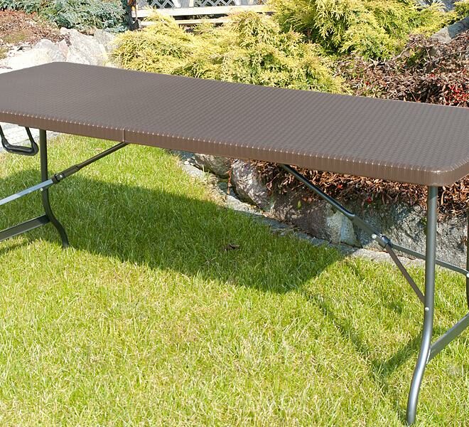 STÓŁ CATERINGOWY OGRODOWY SKŁADANY dł. 180 cm o wzorze rattanu - stół składany dł. 180 cm ciemny brąz