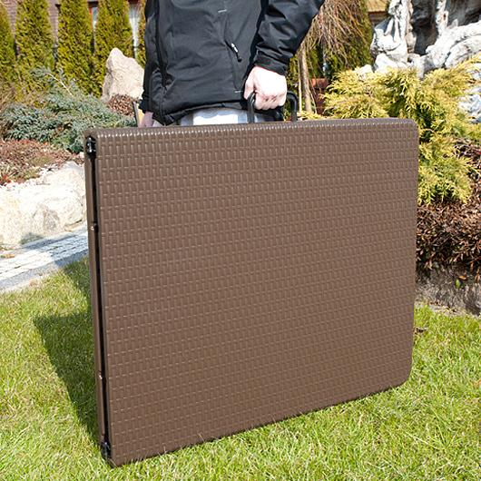 STÓŁ CATERINGOWY OGRODOWY SKŁADANY dł. 180 cm o wzorze rattanu - stół składany dł. 180 cm ciemny brąz - obrazek 9