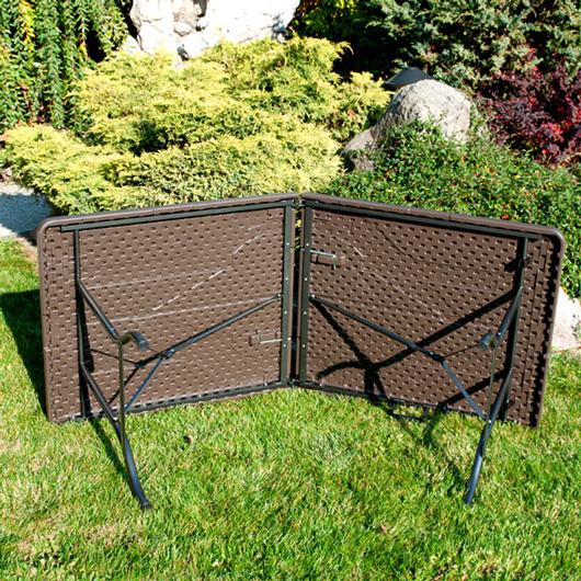 STÓŁ CATERINGOWY OGRODOWY SKŁADANY dł. 180 cm o wzorze rattanu - stół składany dł. 180 cm ciemny brąz - obrazek 12