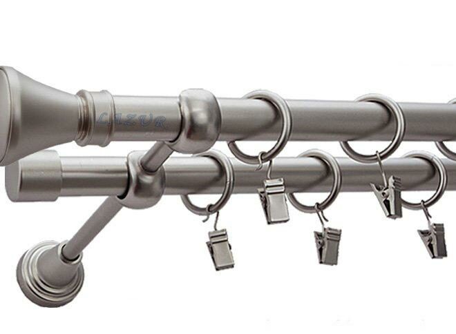 Karnisz LUXOR Satyna Nikiel Podw. 19 + 19 rura gładka - 480 cm