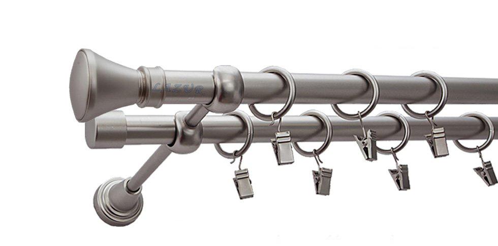 Karnisz LUXOR Satyna Nikiel Podw. 19 + 19 rura gładka - 280 cm