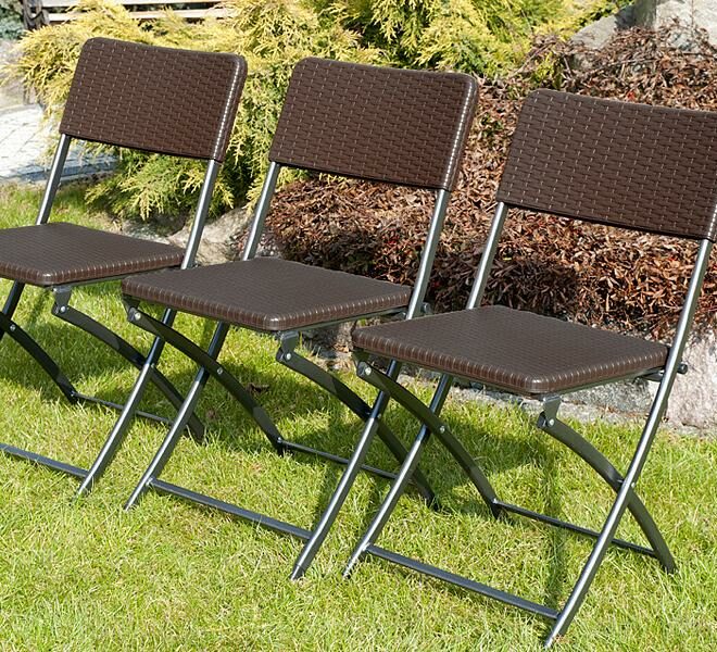 KRZESŁO CATERINGOWE SKŁADANE BRĄZOWE o wzorze rattanu - Krzesło cateringowe brązowe