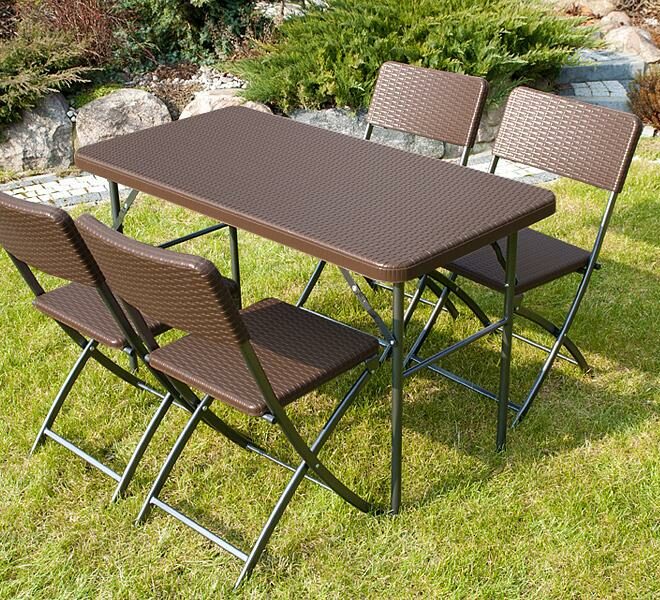 Alternative view of STÓŁ CATERINGOWY OGRODOWY SKŁADANY dł. 122 cm o wzorze rattanu - stół składany dł. 122 cm ciemno brązowy