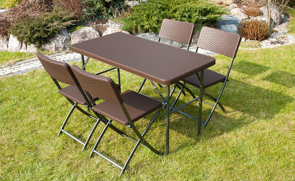STÓŁ CATERINGOWY OGRODOWY SKŁADANY dł. 122 cm o wzorze rattanu - stół składany dł. 122 cm ciemno brązowy - obrazek 2