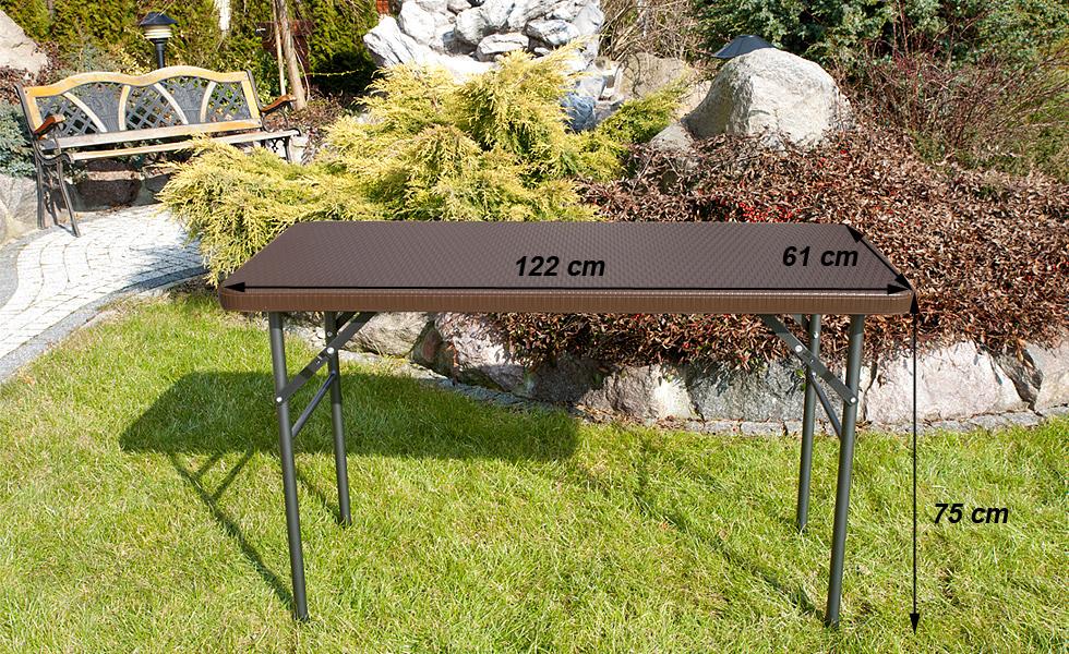 STÓŁ CATERINGOWY OGRODOWY SKŁADANY dł. 122 cm o wzorze rattanu - stół składany dł. 122 cm ciemno brązowy - obrazek 4