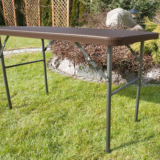 STÓŁ CATERINGOWY OGRODOWY SKŁADANY dł. 122 cm o wzorze rattanu - stół składany dł. 122 cm ciemno brązowy - obrazek 8