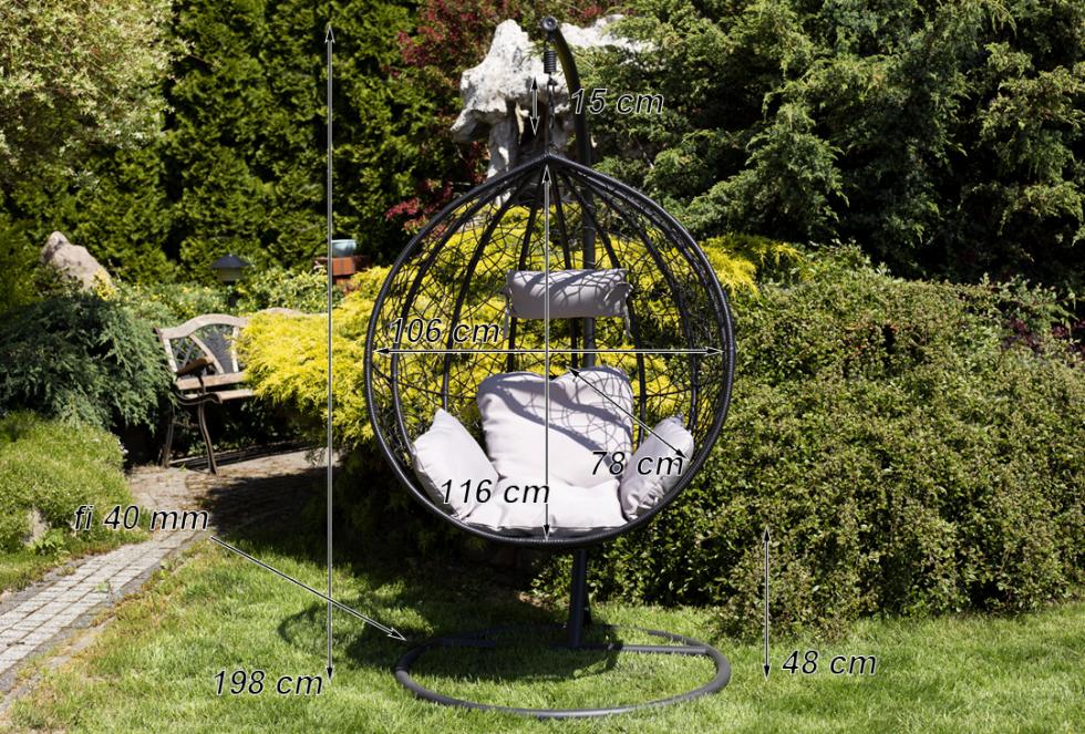FOTEL wiszący IBIZA ogrodowy bujany kosz kokon k. CZARNY - Fotel IBIZA kolor CZARNY - obrazek 2