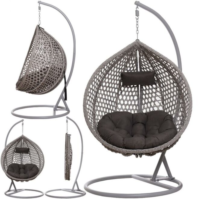 Alternative view of FOTEL WISZĄCY ogrodowy bujany kosz kokon MAJORKA - SZARY - Fotel MAJORKA - Szary