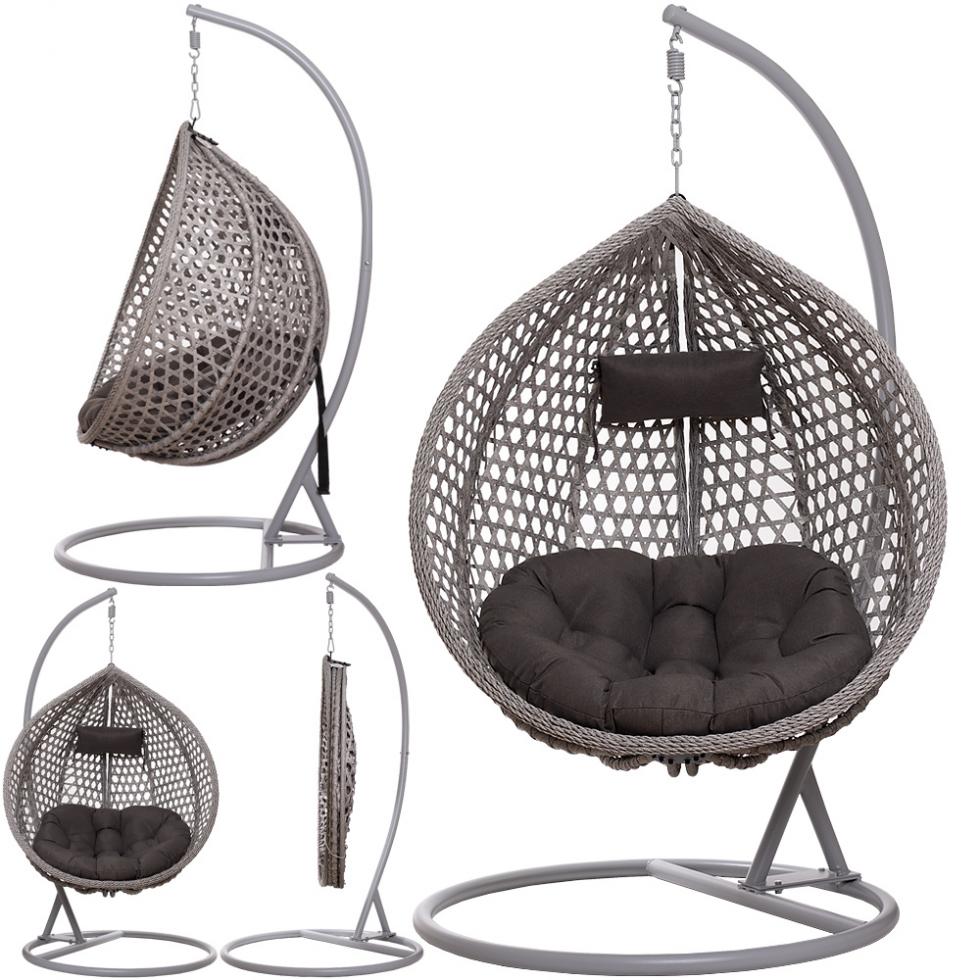 FOTEL WISZĄCY ogrodowy bujany kosz kokon MAJORKA - SZARY - Fotel MAJORKA - Szary - obrazek 2