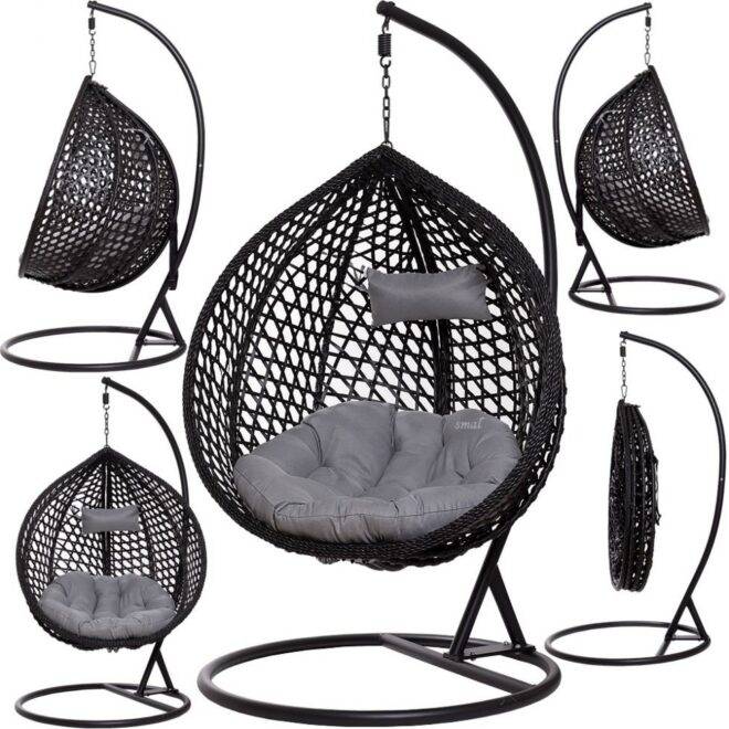 FOTEL WISZĄCY ogrodowy bujany kosz kokon MAJORKA - CZARNY - Fotel MAJORKA - Czarny