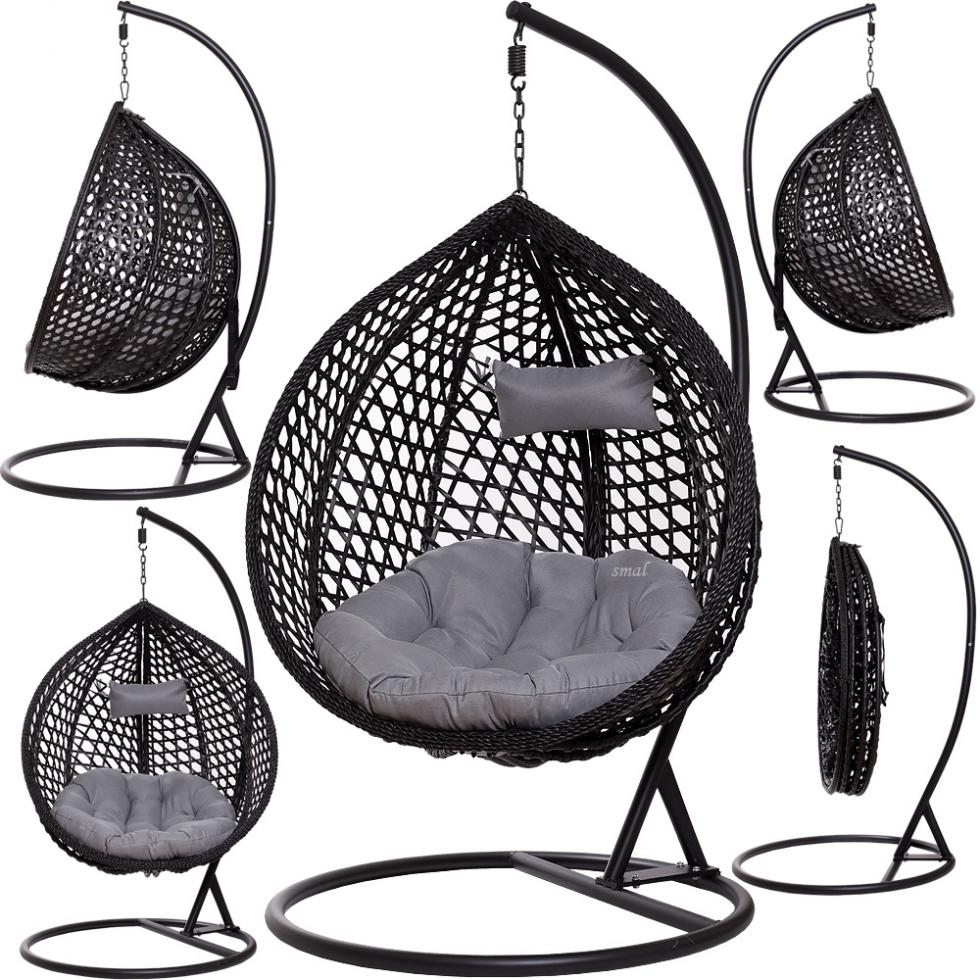 FOTEL WISZĄCY ogrodowy bujany kosz kokon MAJORKA - CZARNY - Fotel MAJORKA - Czarny