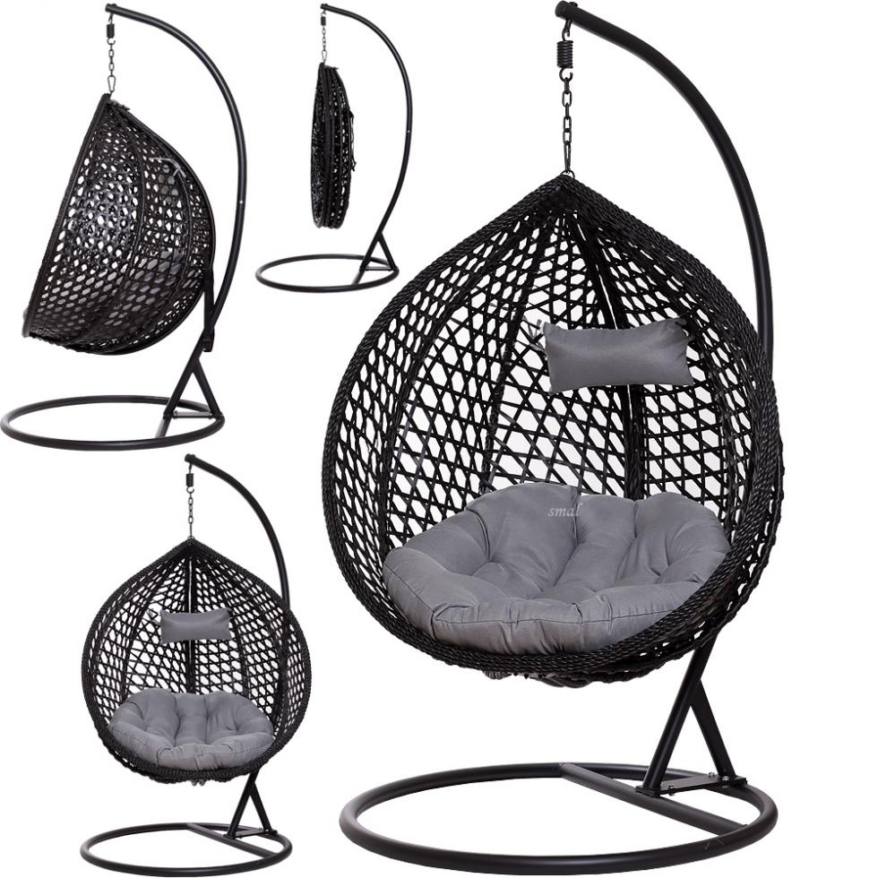 FOTEL WISZĄCY ogrodowy bujany kosz kokon MAJORKA - CZARNY - Fotel MAJORKA - Czarny - obrazek 15
