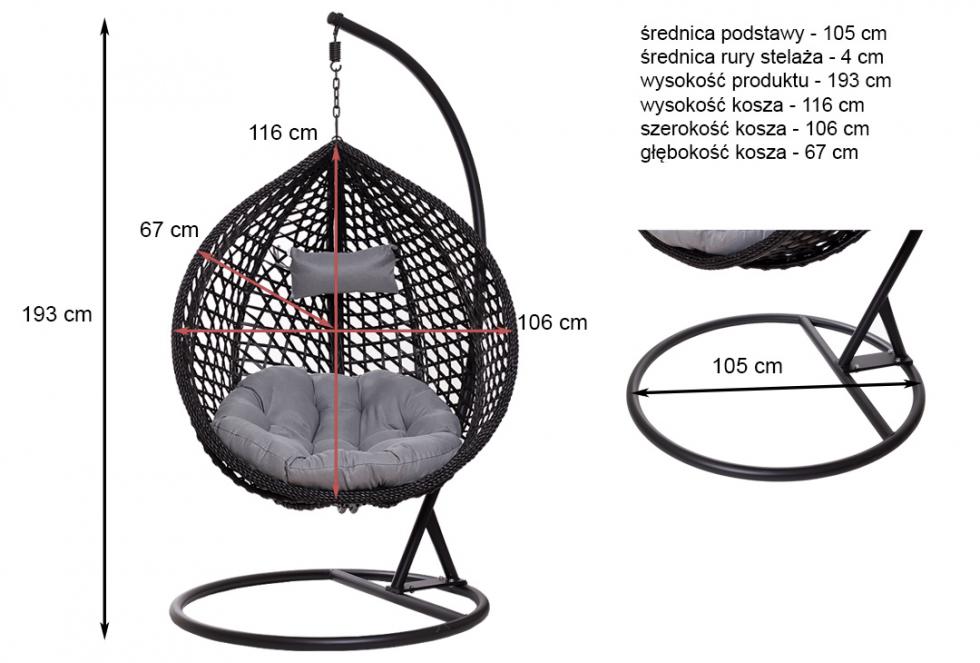FOTEL WISZĄCY ogrodowy bujany kosz kokon MAJORKA - CZARNY - Fotel MAJORKA - Czarny - obrazek 16