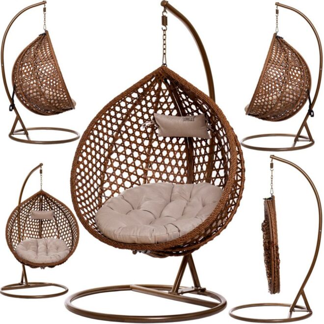 FOTEL WISZĄCY ogrodowy bujany kosz kokon MAJORKA - BRĄZOWY - Fotel MAJORKA - BRĄZOWY