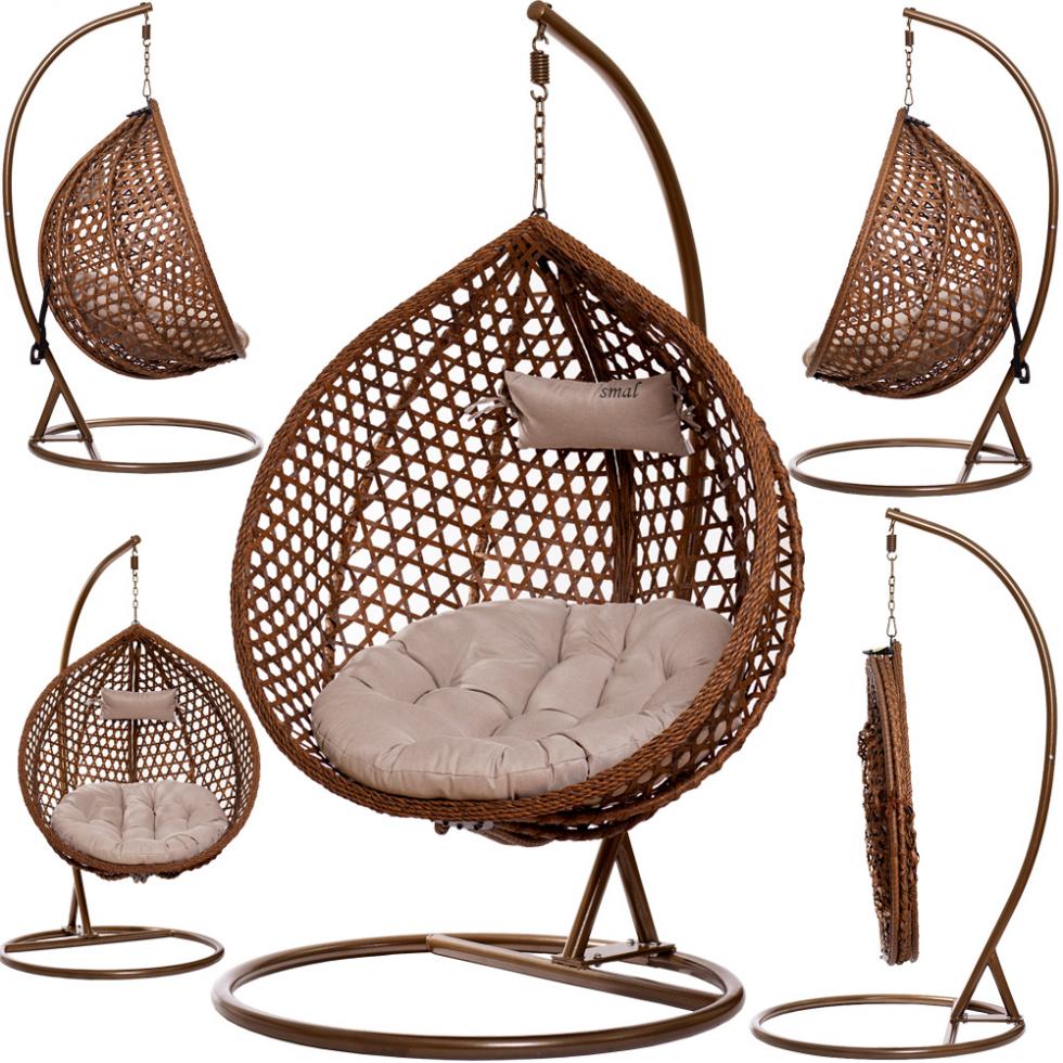 FOTEL WISZĄCY ogrodowy bujany kosz kokon MAJORKA - BRĄZOWY - Fotel MAJORKA - BRĄZOWY