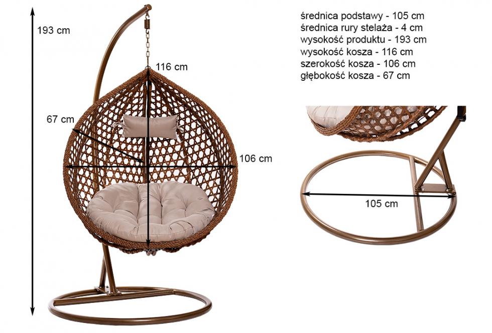 FOTEL WISZĄCY ogrodowy bujany kosz kokon MAJORKA - BRĄZOWY - Fotel MAJORKA - BRĄZOWY - obrazek 15