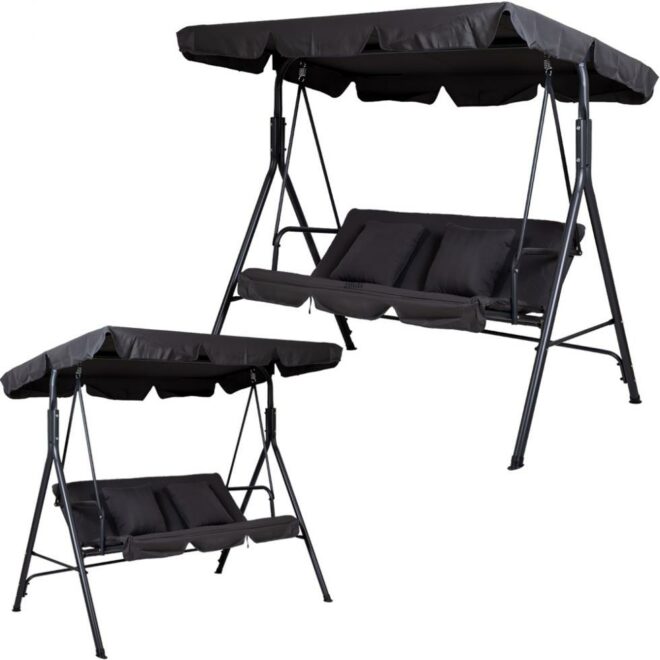 HUŚTAWKA OGRODOWA 3-osobowa ROXI METALOWA SZARA - Huśtawka ROXI