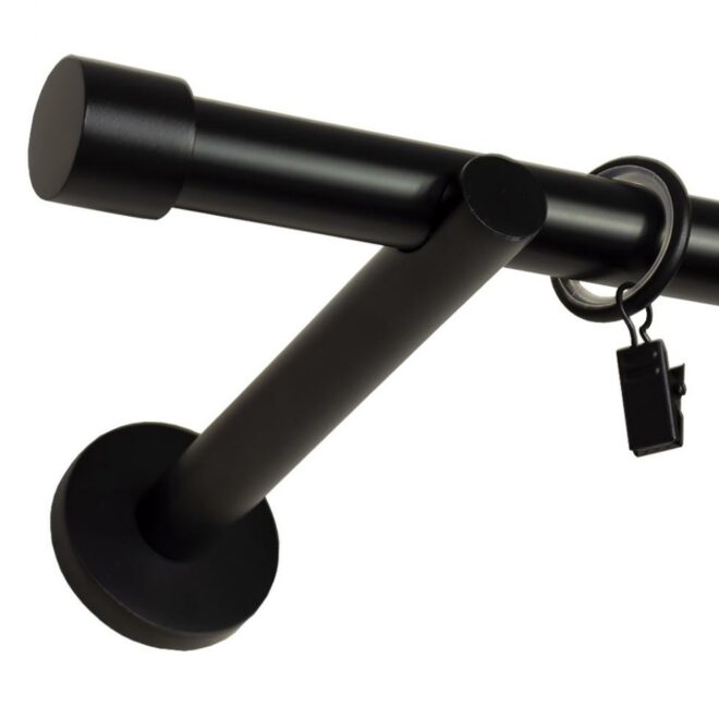 KARNISZ POJEDYNCZY fi 19 CZARNY MAT ZAŚLEPKA CICHE KÓŁKA - 160 cm