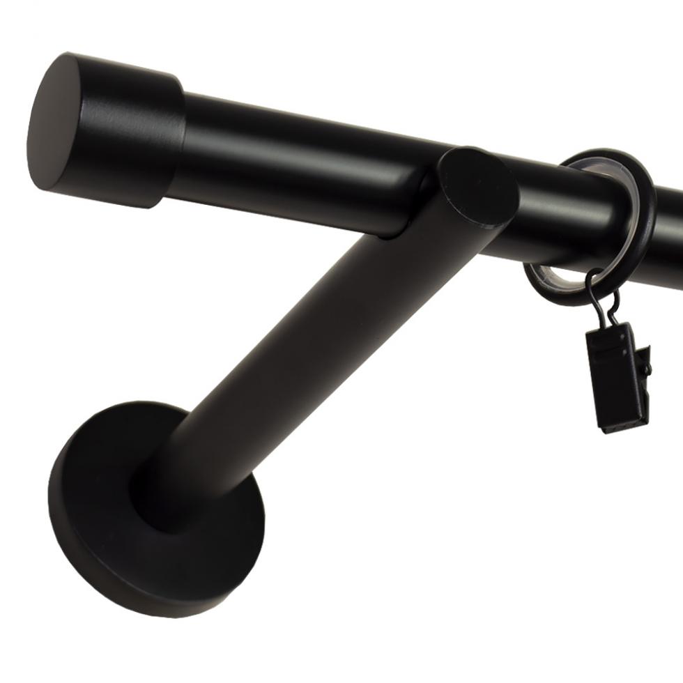 KARNISZ POJEDYNCZY fi 19 CZARNY MAT ZAŚLEPKA CICHE KÓŁKA - 360 cm