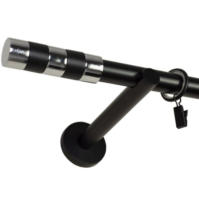 KARNISZ POJEDYNCZY fi 19 CZARNY MAT CYLINDER CICHE KÓŁKA - 200 cm