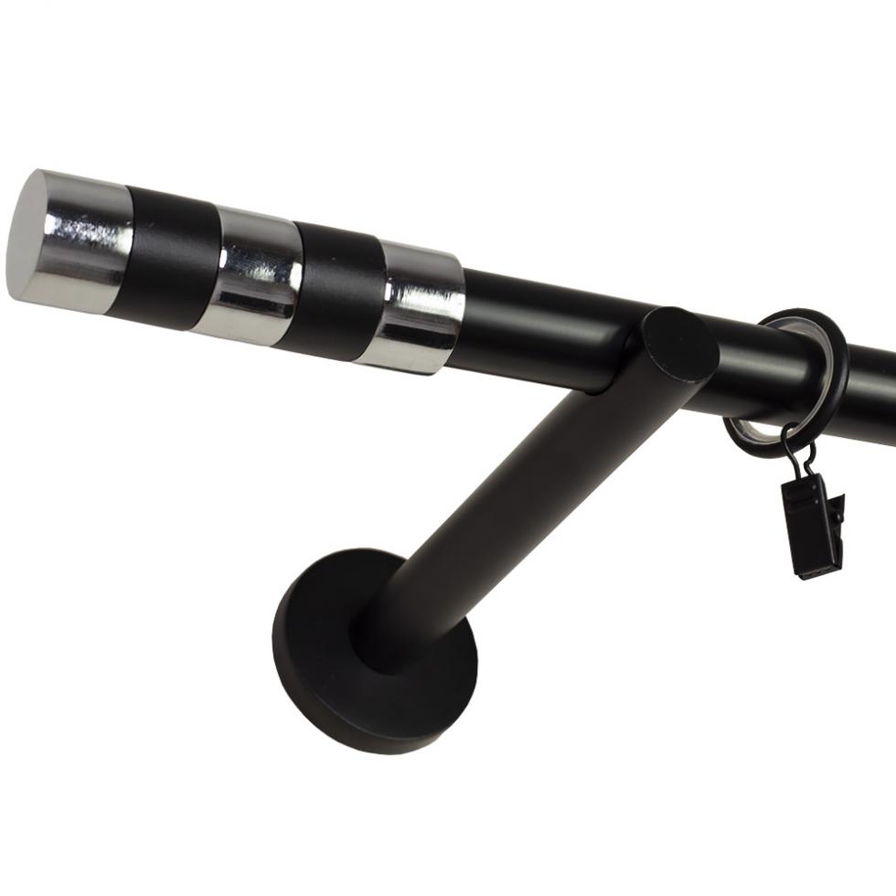 KARNISZ POJEDYNCZY fi 19 CZARNY MAT CYLINDER CICHE KÓŁKA - 280 cm