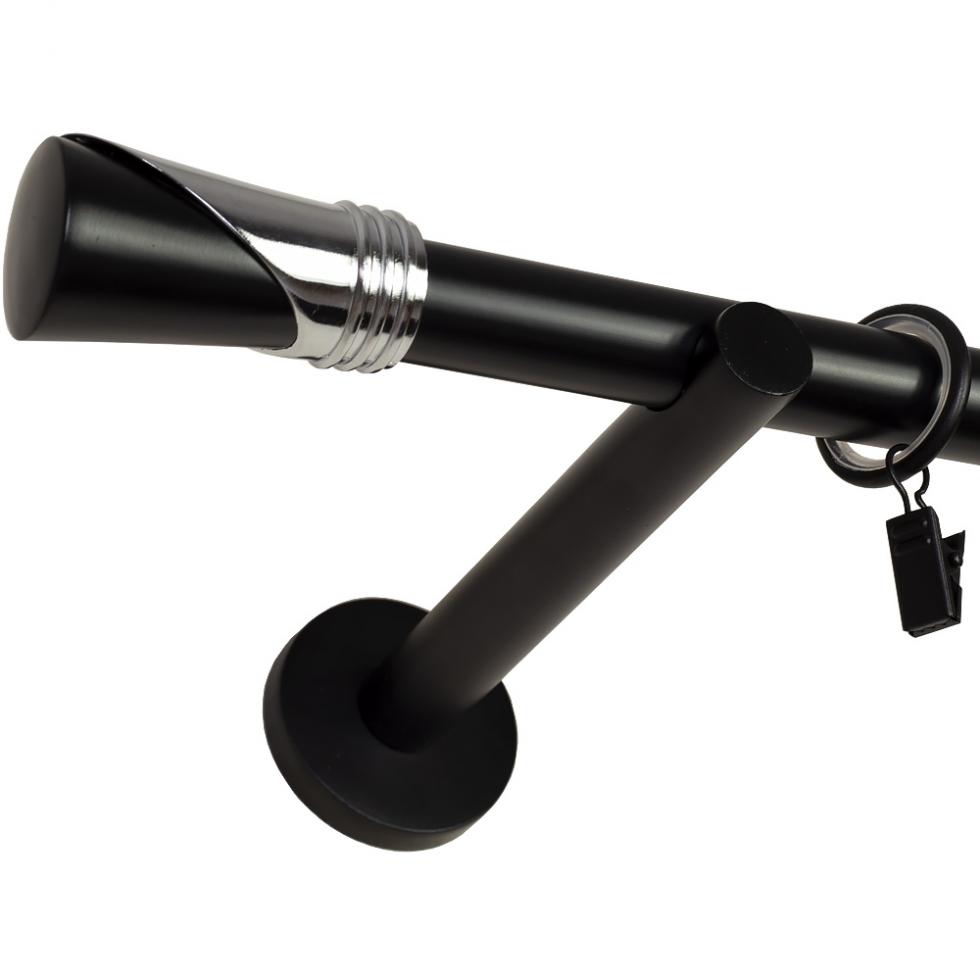 KARNISZ POJEDYNCZY fi 19 CZARNY MAT LOKI CICHE KÓŁKA - 220 cm